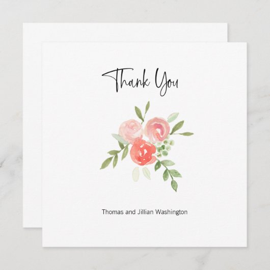 Waterverf Bloemig Perzik Koraal Roze Bedankkaart (Voorkant / Achterkant)