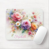 Waterverf Bloemige Aangepaste Script Naam Sjabloon Muismat (Met muis)