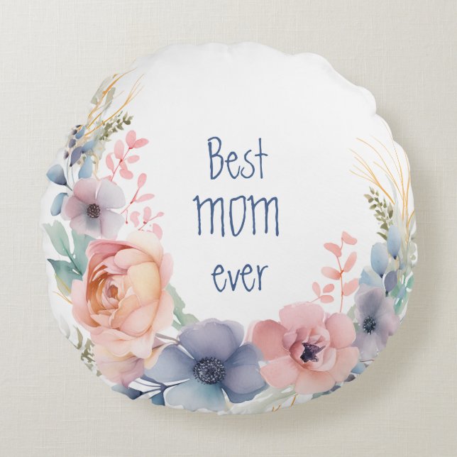 Waterverf Bloemige Botanische Romantiek Rond Kussen (Voorkant)