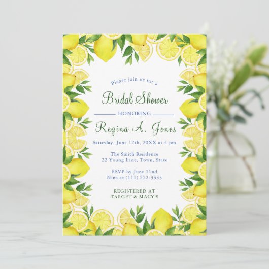 Waterverf bloemige citroenfruit naadloze rand kaart (Staand voorkant)