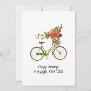 Waterverf Bloemige Fiets Kerst Familie Foto Feestdagenkaart