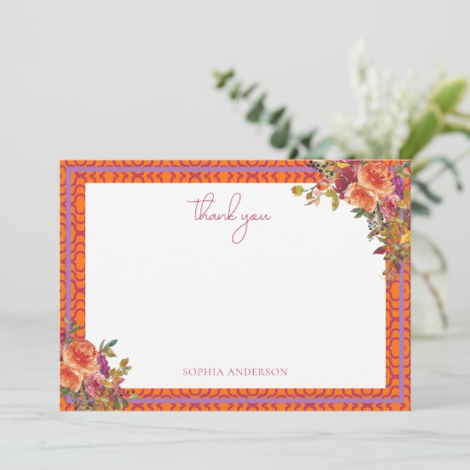 Waterverf Bloemige Fuchsia Bruiloftsfeest Bedankkaart (Staand voorkant)