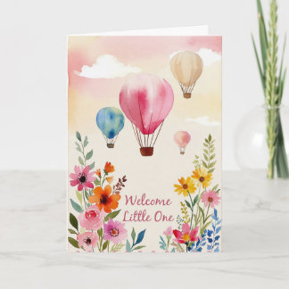Waterverf Bloemige Heet Lucht Ballon Baby Borrelka Kaart