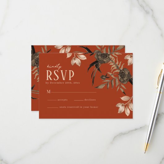 Waterverf bloemige herfst gebladerte bladeren herf RSVP kaartje (Voorkant / Achterkant in situ)
