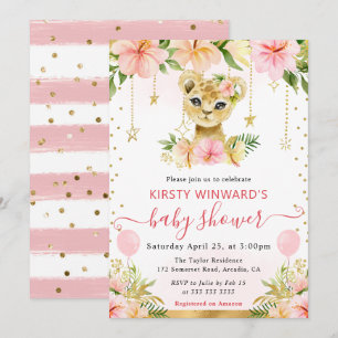 Waterverf Bloemige Jungle Leeuwenwelp Baby Shower Kaart