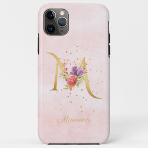 Waterverf Bloemige Monogram Naam Initiaal M Letter iPhone 11 Pro Max Hoesje