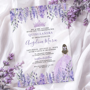 Waterverf Bloemige Paarse Quinceanera Acryl Uitnodigingen