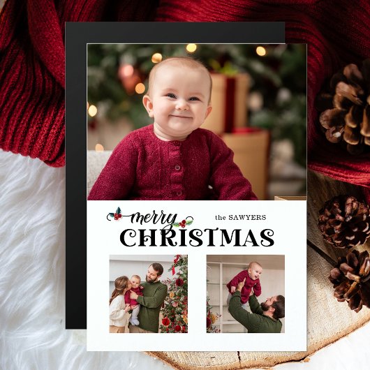 Waterverf Bloemige Prettig Kerst Script 3-Foto