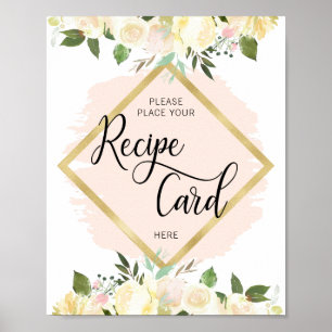 Waterverf Bloemige Roze Goud RECEPTKAART Bord Poster