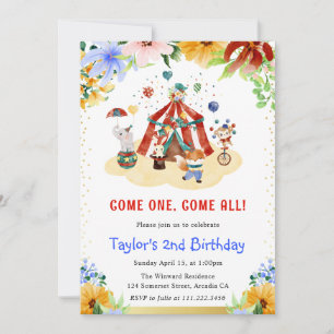 Waterverf Bloemige Schattige Circus Dieren Verjaar Kaart