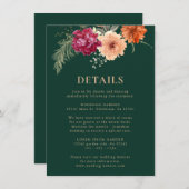 Waterverf bloemige smaragdgroene Trouwdetails Informatiekaartje (Voorkant / Achterkant)