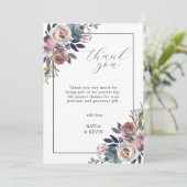 Waterverf Bloemige Stof Roze Mauve Marineblauw Bedankkaart (Staand voorkant)