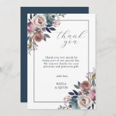 Waterverf Bloemige Stof Roze Mauve Marineblauw Bedankkaart (Voorkant / Achterkant)