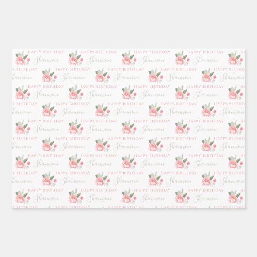 Waterverf Bloemige Verjaardags Inpakpapier Vellen (Voorkant 3)