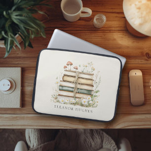 Waterverf Bloemige Vintage Boeken Gepersonaliseerd Laptop Sleeve