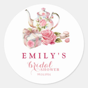 Waterverf bloemige vintage roze rozen Bruidsdouche Ronde Sticker