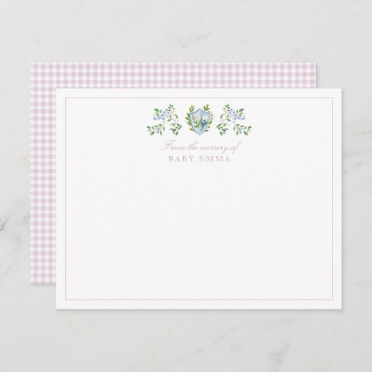 Waterverf Bloemkam Gingham Nursery Note Card Kaart (Voorkant / Achterkant)