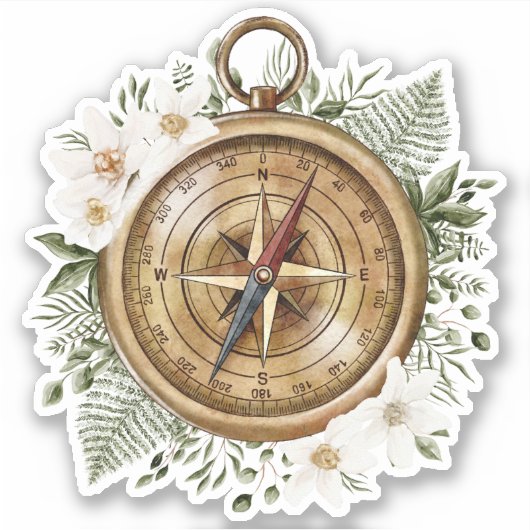 Waterverf Bloemkompas Sticker (Voorkant)