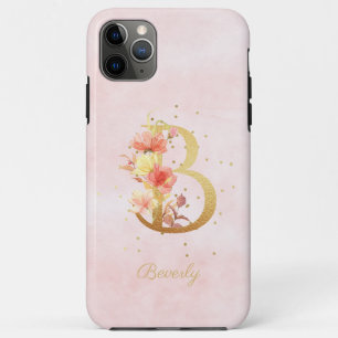 Waterverf Bloemmonogram Naam Initiaal B Letter iPhone 11 Pro Max Hoesje