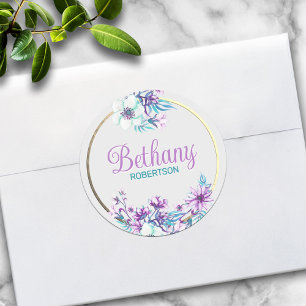 Waterverf Bloemmotief met Goud Folie Accent Persoo Ronde Sticker