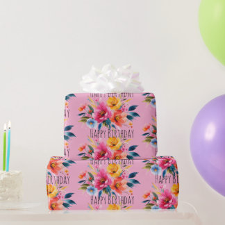 Waterverf Bloemmotief | Modern Helder Bloemmotief Cadeaupapier