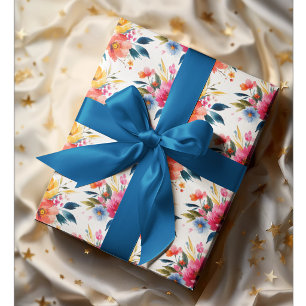 Waterverf Bloemmotief   Modern Helder Bloemmotief  Cadeaupapier