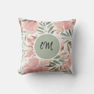 Waterverf Bloemmotief Monogram Kussen