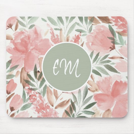 Waterverf Bloemmotief Monogram Muismat (Voorkant)