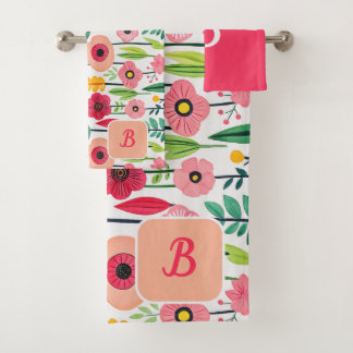 Waterverf bloemmotief monogram naam bad handdoek