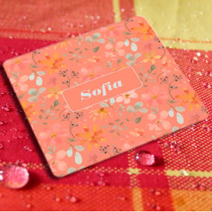 Waterverf bloempatroon aangepaste witte sinaasappe vierkante kartonnen onderzetter