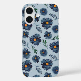 Waterverf bloempatroon - Klassiek blauw - Indigo iPhone 16 Hoesje