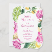 Waterverf Bloemrijk Roze Pioenrozen Tulpen Quincea Save The Date (Voorkant)