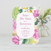 Waterverf Bloemrijk Roze Pioenrozen Tulpen Quincea Save The Date (Staand voorkant)