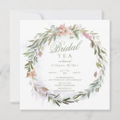 Waterverf Bloemrijke Greenery Krans Bruidsthee Kaart (Voorkant)