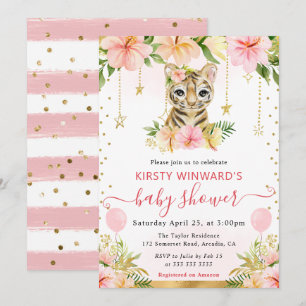Waterverf Bloemrijke Jungle Tijger Baby Shower Kaart