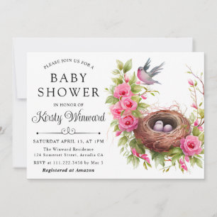 Waterverf Bloemrijke Lente Vogelnest Baby Shower Kaart