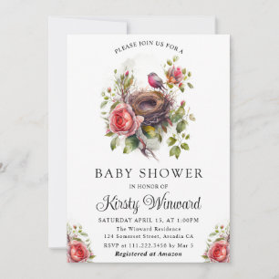 Waterverf Bloemrijke Lente Vogelnest Baby Shower Kaart