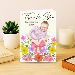 Waterverf Bloemrijke vroedvrouw Dank u Nieuwe Baby Bedankkaart