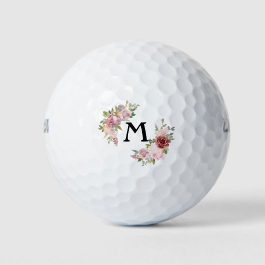 Waterverf Bloemroze Rozen Monogram Golfballen (Voorkant)