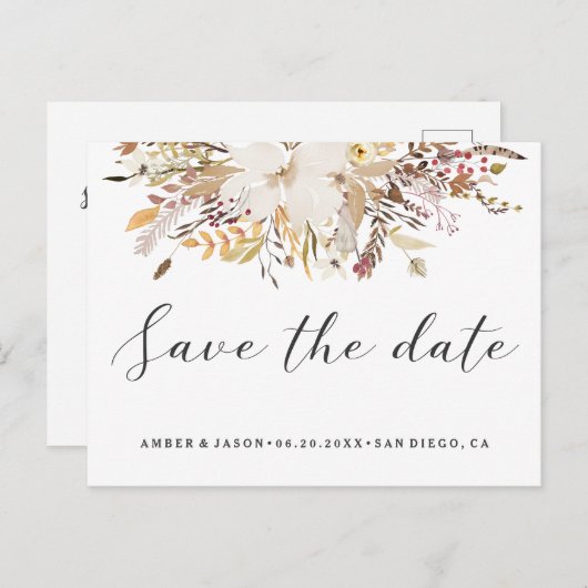waterverf bloemsierromantiek modern Save the Date Aankondigingskaart (Voorkant / Achterkant)