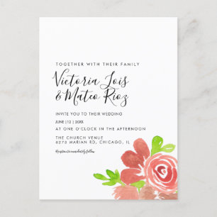 Waterverf bloemstuk roze trouw briefkaart