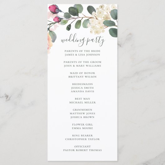 Waterverf bloemtuin. Roodbruingebladerde bruiloft Programma (Achterkant)