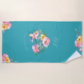 Waterverf Bloemvederhart en melkvogel Strandlaken (Voorkant)