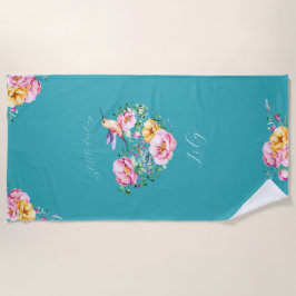 Waterverf Bloemvederhart en melkvogel Strandlaken