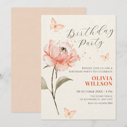 Waterverf bloesem esthetische verjaardag kaart (Voorkant / Achterkant)