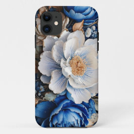 Waterverf Bloesem in Blauw en Wit, iPhone 11 Hoesje