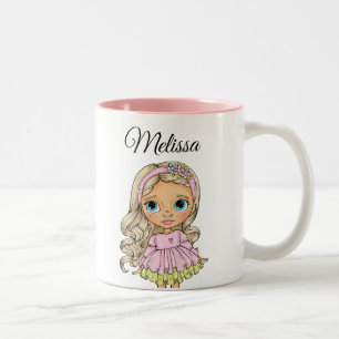 Waterverf blond meisje elke naam tweekleurige koffiemok