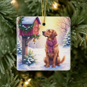 Waterverf Bloodhound Landelijke Brievenbus Kerstmi Keramisch Ornament