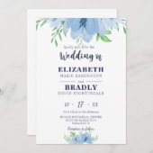Waterverf Bloom Greenery Dusty Navy Blue Wedding Kaart (Voorkant / Achterkant)