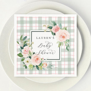 Waterverf Bloom   Pastel Plaid Baby shower Servet